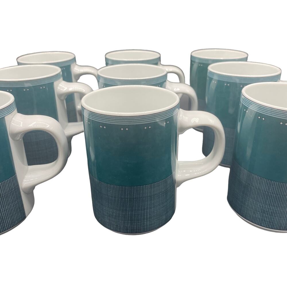 Vtg Set Of 4 Dansk Gridworks Coffee Cup Mug Teal Blue Green